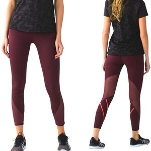 Lululemon All Meshed Up 7/8 Tight Bordeaux Drama / Flash Light Maroon 25” Sz 2